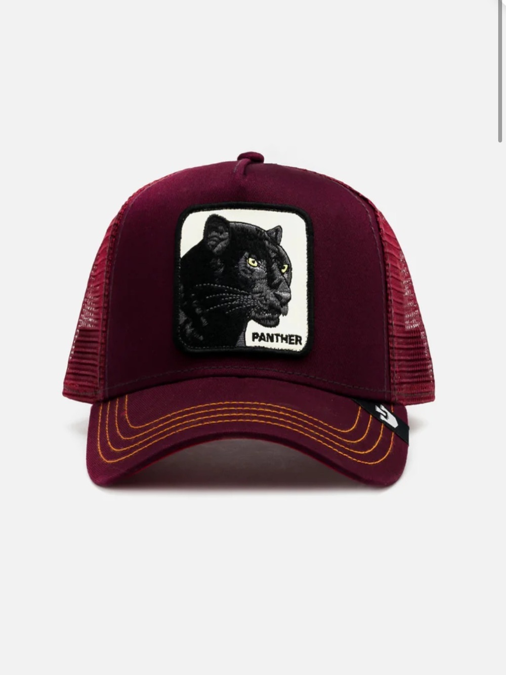 Goorin Bros Burgundy Panther Trucker Hat with Yellow Stitching